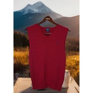 Polo Ralph Lauren Cable Knit Sweater Vest Women XL 18-20 Red Winter Preppy Money